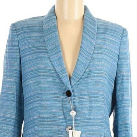 Vtg 80's Nicola Blue Striped Boyfriend Single Breasted Button Down Blazer Sz 12 - Picture 6 of 14